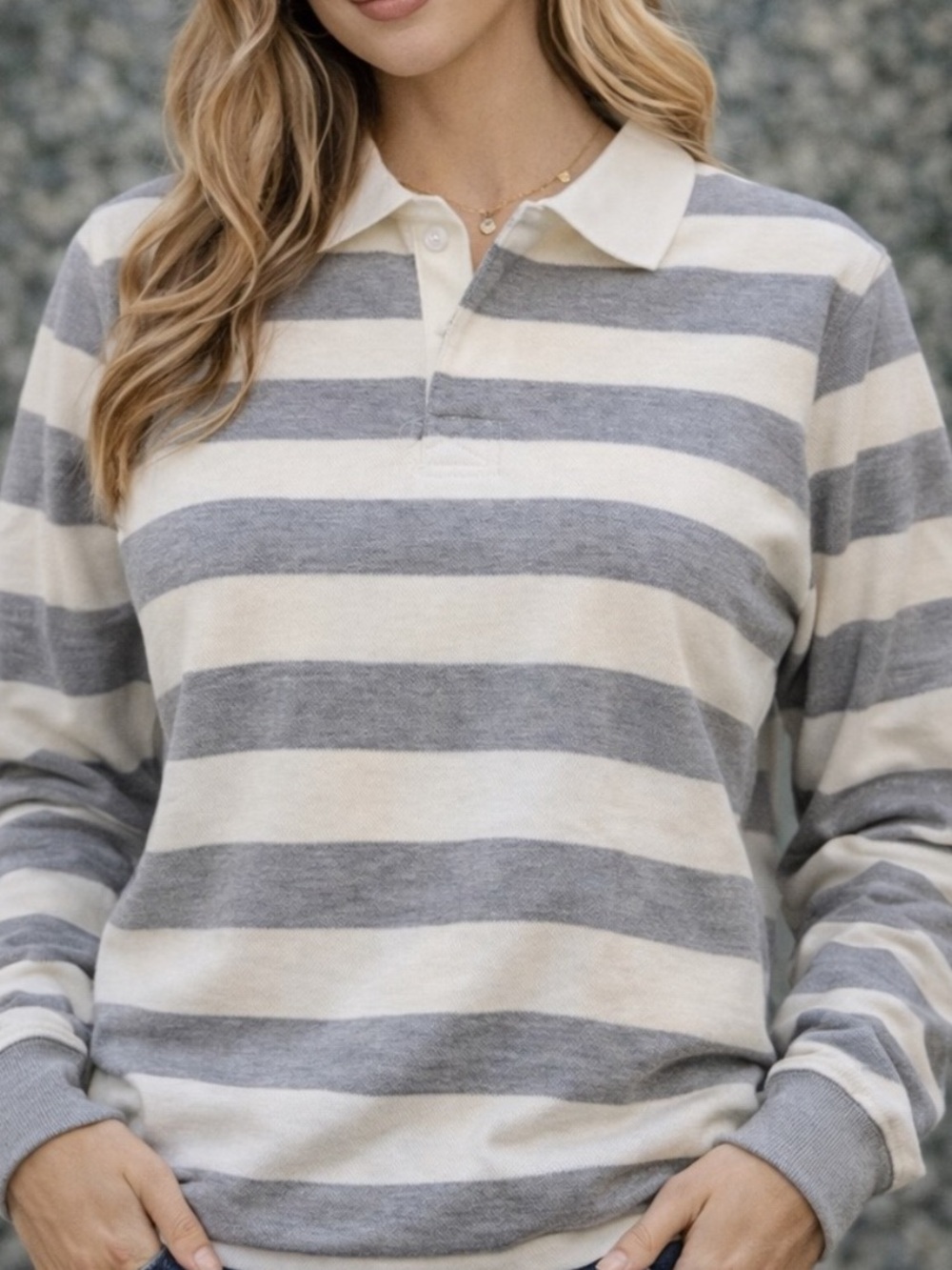 Parker Striped Collared Rugby Top - Gray & Cream